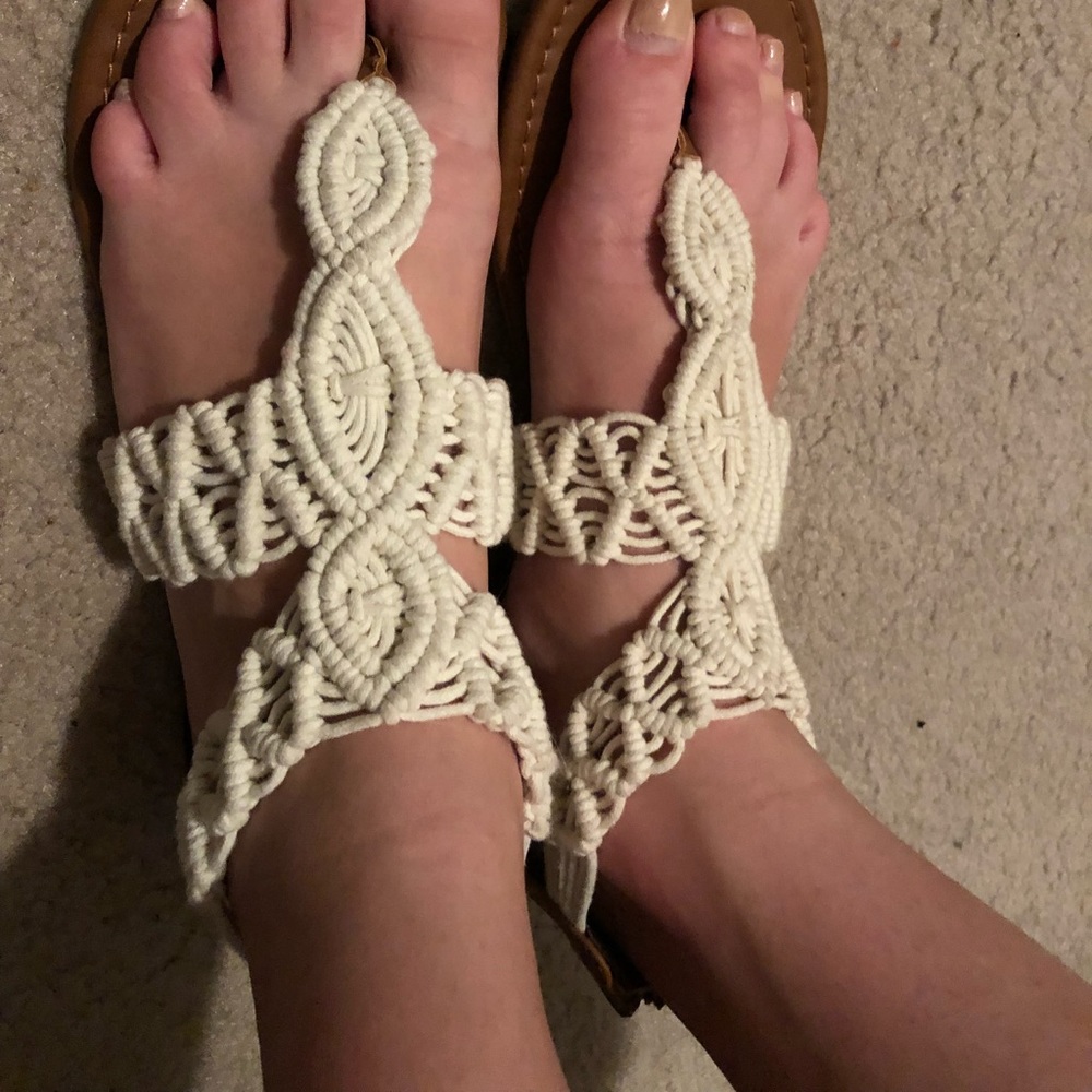 Report white braided sandals
